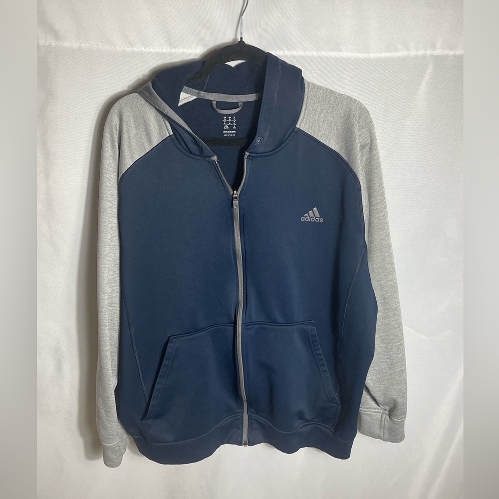 Adidas ClimaWarm Men’s XL Navy Gray Raglan Sleeve Full Zip Hoodie Sweatshirt